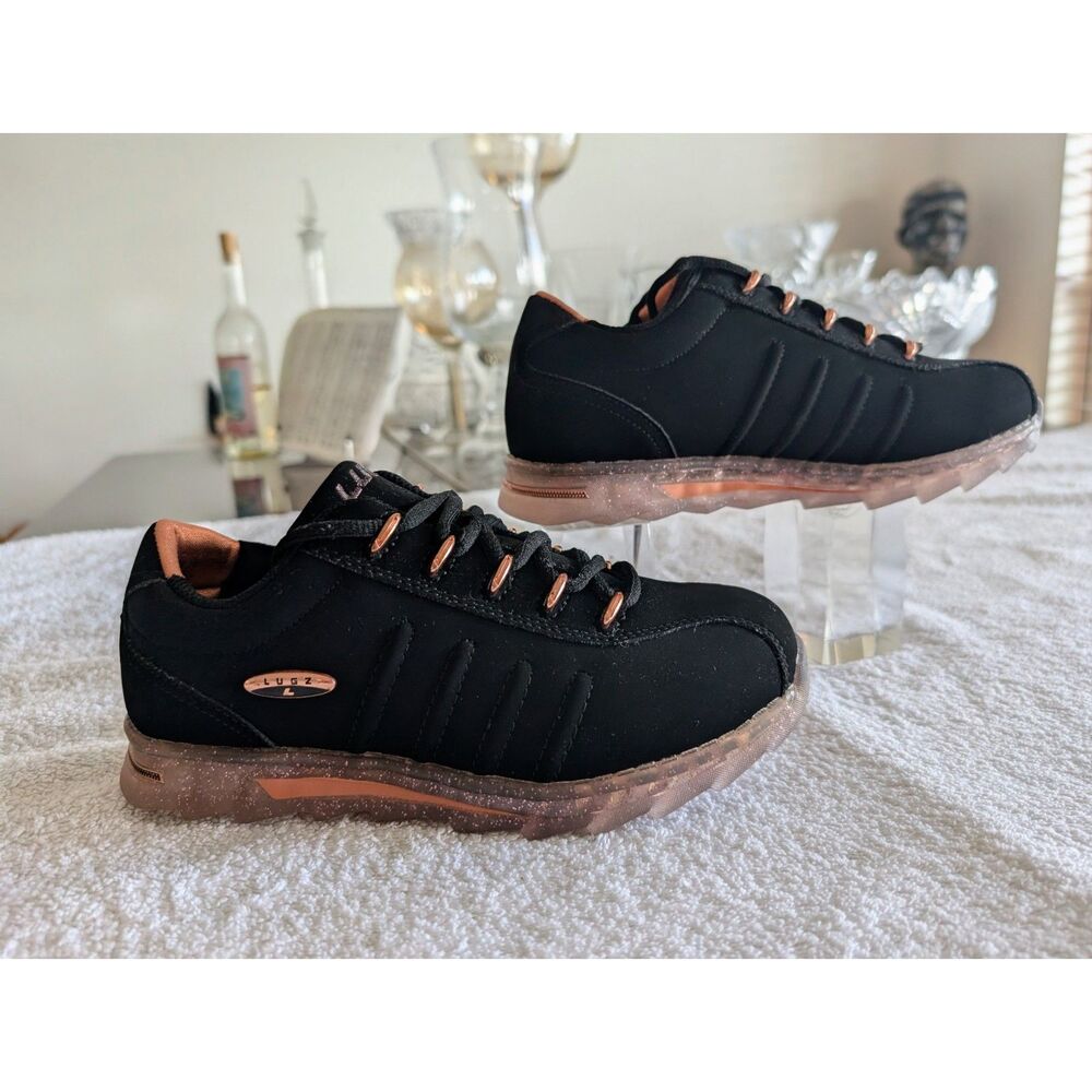 Lugz Womens Sneakers Size 5 Black Rose Gold Glitter Sole Lace Up Shoes
